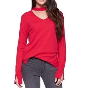 Red choker-neck sweater